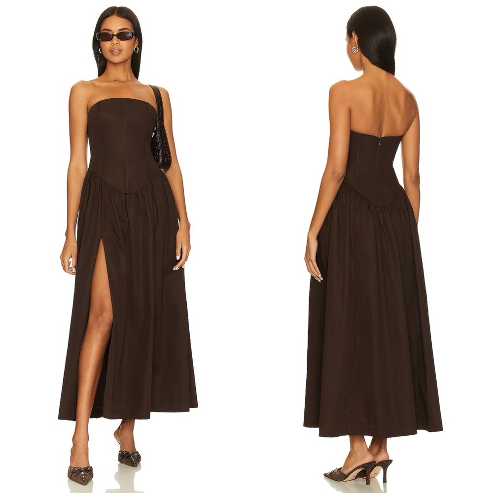 LPA Giana Strapless Boned Bodice Cotton Dress Chocolate Brown NEW with tags - Picture 13 of 13